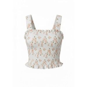 Thirty Thirty Smocked Floral Crop Top Womens Small White Pink Lace Trim Feminine